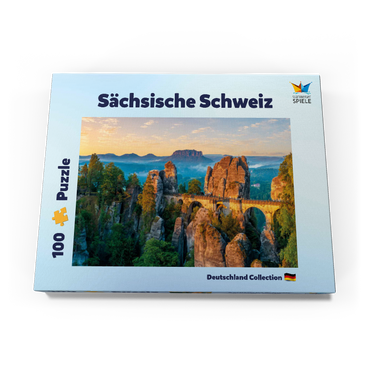 Sonnenaufgang an der Bastei in der Sächsischen Schweiz, Sachsen, Deutschland 100 Puzzle Schachtel Ansicht3