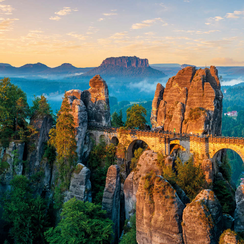 Sonnenaufgang an der Bastei in der Sächsischen Schweiz, Sachsen, Deutschland 100 Puzzle 3D Modell