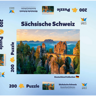 Sonnenaufgang an der Bastei in der Sächsischen Schweiz, Sachsen, Deutschland 200 Puzzle Schachtel 3D Modell