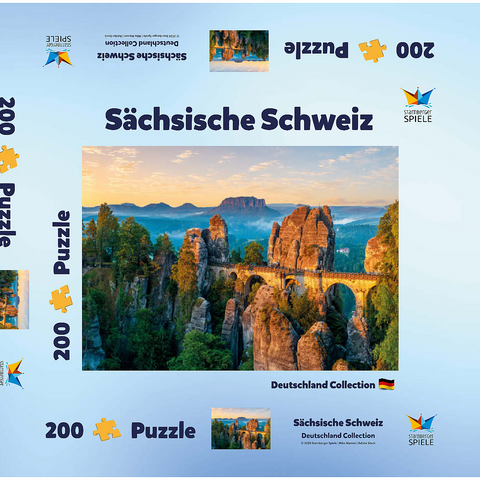 Sonnenaufgang an der Bastei in der Sächsischen Schweiz, Sachsen, Deutschland 200 Puzzle Schachtel 3D Modell