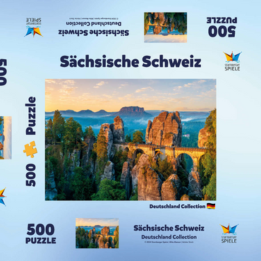 Sonnenaufgang an der Bastei in der Sächsischen Schweiz, Sachsen, Deutschland 500 Puzzle Schachtel 3D Modell