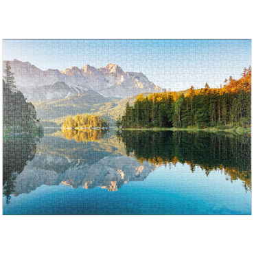 puzzleplate Herbstlandschaft am Eibsee mit Wettersteingebirge und Zugspitze, Alpenmotiv - Bayern 1000 Puzzle