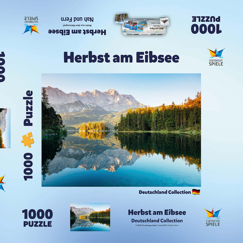 Herbstlandschaft am Eibsee mit Wettersteingebirge und Zugspitze, Alpenmotiv - Bayern 1000 Puzzle Schachtel 3D Modell