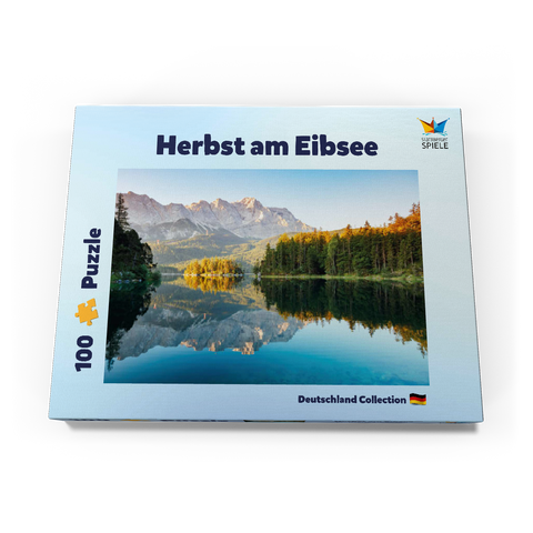 Herbstlandschaft am Eibsee mit Wettersteingebirge und Zugspitze, Alpenmotiv - Bayern 100 Puzzle Schachtel Ansicht3