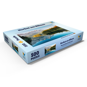 Darstellung des Puzzle Motivs Herbstlandschaft am Eibsee mit Wettersteingebirge und Zugspitze, Alpenmotiv - Bayern - Puzzleteile: 500