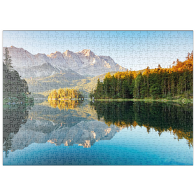 Darstellung des Puzzle Motivs Herbstlandschaft am Eibsee mit Wettersteingebirge und Zugspitze, Alpenmotiv - Bayern - Puzzleteile: 500