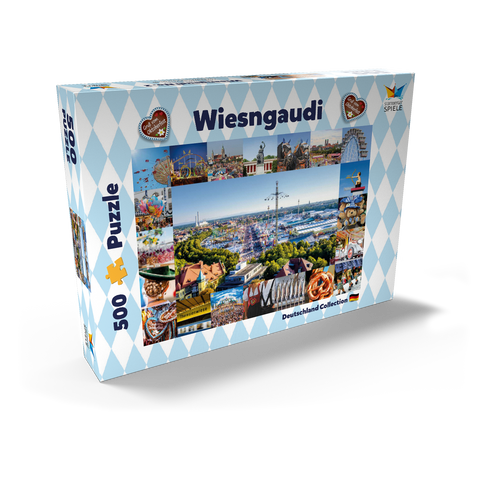 Wiesgaudi No.2 - Bunte Collage vom Oktoberfest in München, Theresienwiese, Bayern, Deutschland 500 Puzzle Schachtel Ansicht2