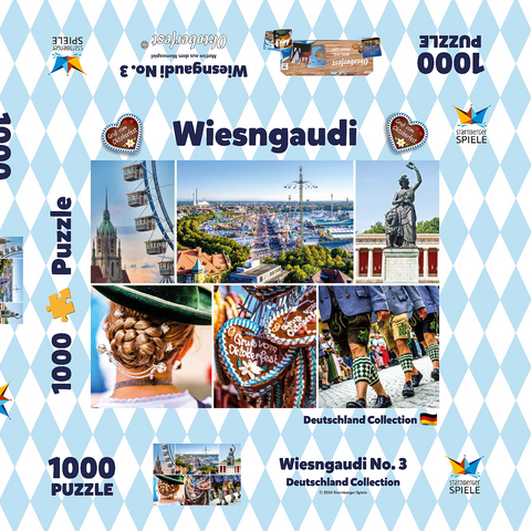 Wiesgaudi No.3 - Bunte Collage vom Oktoberfest in München, Theresienwiese, Bayern, Deutschland 1000 Puzzle Schachtel 3D Modell