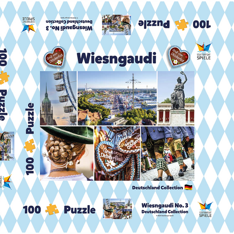 Wiesgaudi No.3 - Bunte Collage vom Oktoberfest in München, Theresienwiese, Bayern, Deutschland 100 Puzzle Schachtel 3D Modell