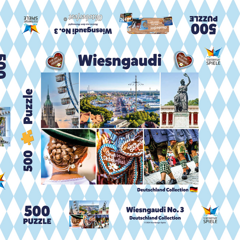 Wiesgaudi No.3 - Bunte Collage vom Oktoberfest in München, Theresienwiese, Bayern, Deutschland 500 Puzzle Schachtel 3D Modell