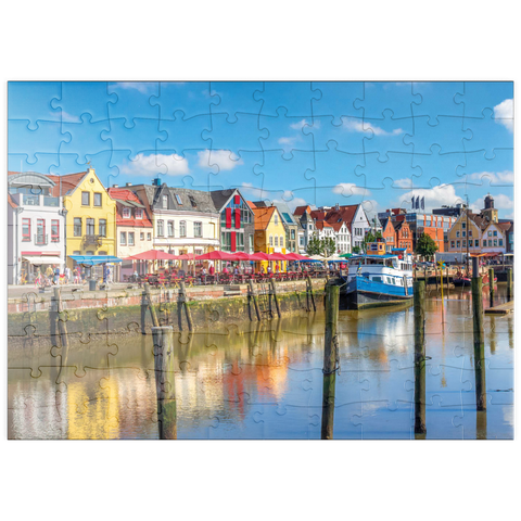 puzzleplate Hafen von Husum, Nordfriesland, Nordsee, Schleswig-Holstein 100 Puzzle