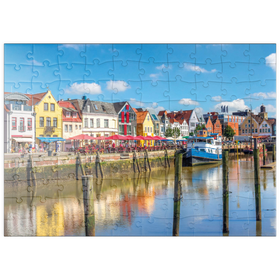 Darstellung des Puzzle Motivs Hafen von Husum, Nordfriesland, Nordsee, Schleswig-Holstein - Puzzleteile: 100