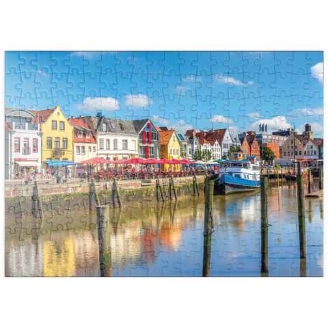 puzzleplate Hafen von Husum, Nordfriesland, Nordsee, Schleswig-Holstein 200 Puzzle