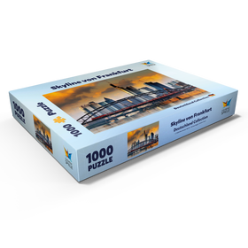 Alternative Darstellung des Puzzle-Motivs Skyline von Frankfurt und Deutschherrnbrücke im Abendlicht – Puzzleteile: 1000