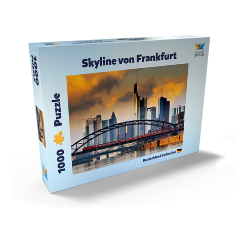 Skyline von Frankfurt und Deutschherrnbrücke im Abendlicht 1000 Puzzle Schachtel Ansicht2