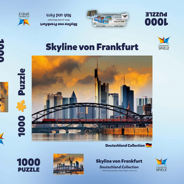 Skyline von Frankfurt und Deutschherrnbrücke im Abendlicht 1000 Puzzle Schachtel 3D Modell