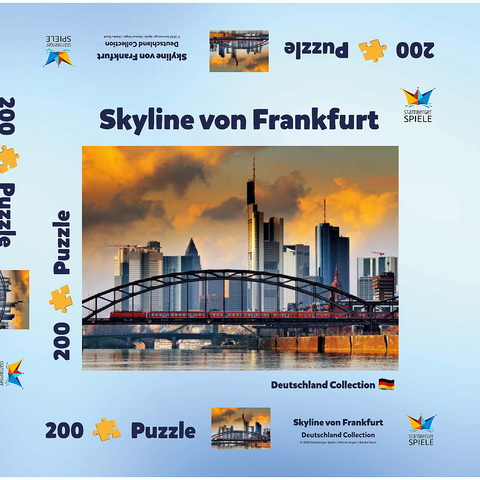 Skyline von Frankfurt und Deutschherrnbrücke im Abendlicht 200 Puzzle Schachtel 3D Modell