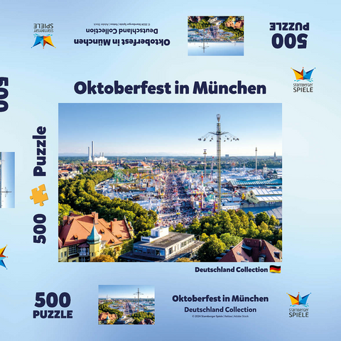 Blick auf das Oktoberfest in München, Theresienwiese, Bayern 500 Puzzle Schachtel 3D Modell