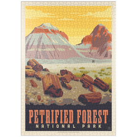Darstellung des Puzzle-Motivs Petrified Forest National Park: Painted Hills, Vintage Poster – Puzzleteile: 1000