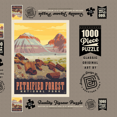 Darstellung des Puzzle Motivs Petrified Forest National Park: Painted Hills, Vintage Poster Petrified Forest National Park: Painted Hills, Vintage Poster 1000 Puzzle Schachtel 3D Modell