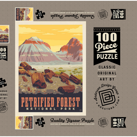 Darstellung des Puzzle Motivs Petrified Forest National Park: Painted Hills, Vintage Poster Petrified Forest National Park: Painted Hills, Vintage Poster 100 Puzzle Schachtel 3D Modell