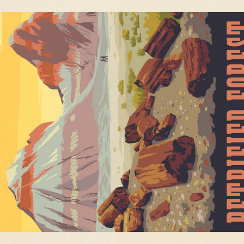 Darstellung des Puzzle Motivs Petrified Forest National Park: Painted Hills, Vintage Poster Petrified Forest National Park: Painted Hills, Vintage Poster 500 Puzzle 3D Modell