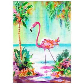 Darstellung des Puzzle Motivs Flamingo-Lagune – Aquarellkunstwerk - Puzzleteile: 100