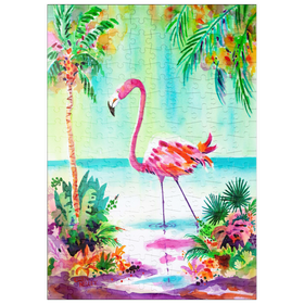 Darstellung des Puzzle Motivs Flamingo-Lagune – Aquarellkunstwerk - Puzzleteile: 200