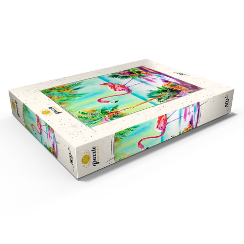 Flamingo-Lagune – Aquarellkunstwerk 500 Puzzle Schachtel Ansicht1