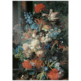 Darstellung des Puzzle-Motivs Piatnik: Blumenstrauß vor Parklandschaft, Jan van Huysum – Puzzleteile: 1000