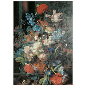 Darstellung des Puzzle Motivs Piatnik: Blumenstrauß vor Parklandschaft, Jan van Huysum - Puzzleteile: 100