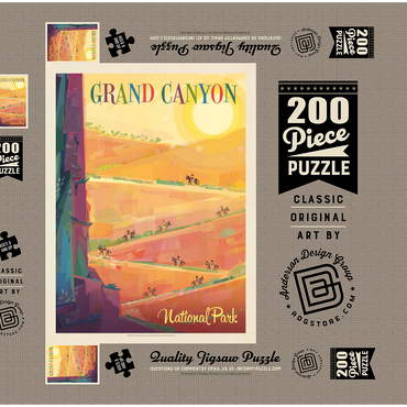 Grand Canyon National Park: Mule Train (Mod Design), Vintage Poster 200 Puzzle Schachtel 3D Modell
