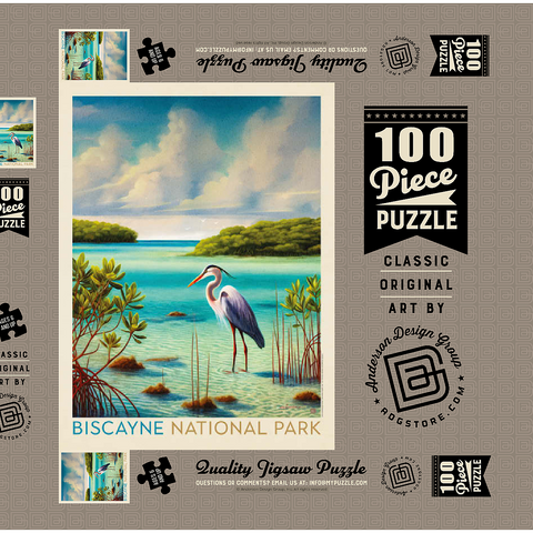 Darstellung des Puzzle Motivs Biscayne National Park: Unter den Mangroven Biscayne National Park: Among The Mangroves, Vintage Poster 100 Puzzle Schachtel 3D Modell