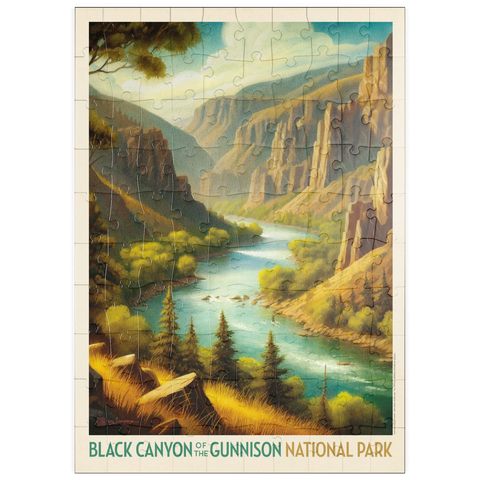Darstellung des Puzzle Motivs Black Canyon of the Gunnison National Park: Sommerpracht puzzleplate Black Canyon of the Gunnison National Park: Summer Splendor, Vintage Poster 100 Puzzle
