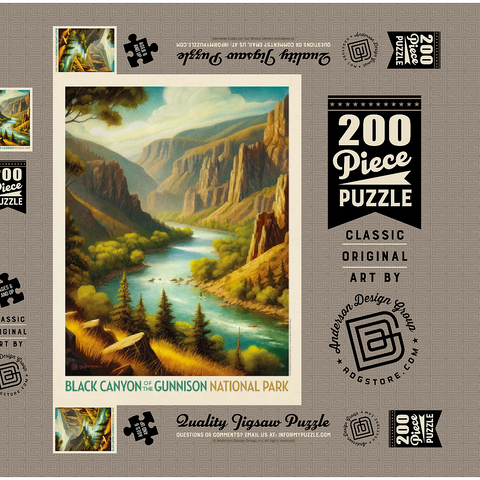 Darstellung des Puzzle Motivs Black Canyon of the Gunnison National Park: Sommerpracht Black Canyon of the Gunnison National Park: Summer Splendor, Vintage Poster 200 Puzzle Schachtel 3D Modell