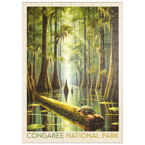 Darstellung des Puzzle Motivs Congaree National Park: Schildkrötenzeit puzzleplate Congaree National Park: Turtle Time, Vintage Poster 100 Puzzle