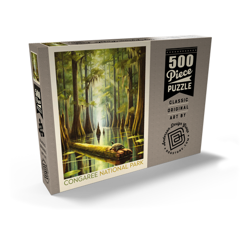 Darstellung des Puzzle Motivs Congaree National Park: Schildkrötenzeit Congaree National Park: Turtle Time, Vintage Poster 500 Puzzle Schachtel Ansicht2