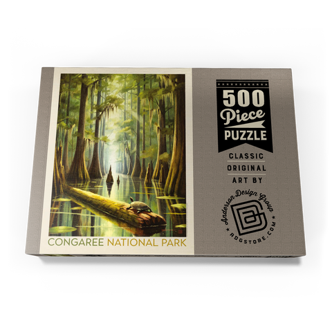 Darstellung des Puzzle Motivs Congaree National Park: Schildkrötenzeit Congaree National Park: Turtle Time, Vintage Poster 500 Puzzle Schachtel Ansicht3