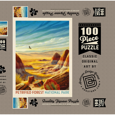 Darstellung des Puzzle Motivs Petrified Forest National Park: Vom Winde verweht Petrified Forest National Park: Windswept Wonders, Vintage Poster 100 Puzzle Schachtel 3D Modell