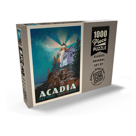Acadia National Park: Lighthouse At Night, Vintage Poster 1000 Puzzle Schachtel Ansicht2