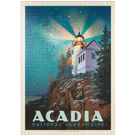 Darstellung des Puzzle Motivs Acadia National Park: Leuchtturm bei Nacht - Puzzleteile: 1000