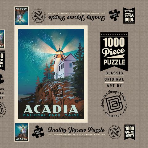 Acadia National Park: Lighthouse At Night, Vintage Poster 1000 Puzzle Schachtel 3D Modell