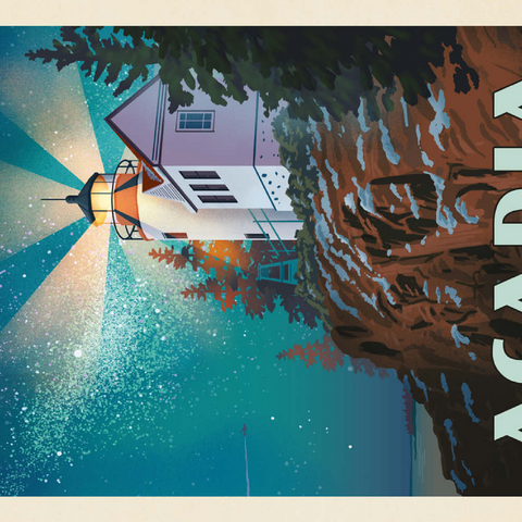 Acadia National Park: Lighthouse At Night, Vintage Poster 200 Puzzle 3D Modell
