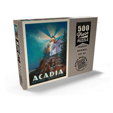 Acadia National Park: Lighthouse At Night, Vintage Poster 500 Puzzle Schachtel Ansicht2