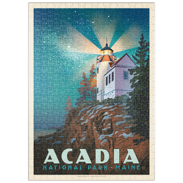 puzzleplate Acadia National Park: Lighthouse At Night, Vintage Poster 500 Puzzle