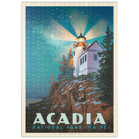 puzzleplate Acadia National Park: Lighthouse At Night, Vintage Poster 500 Puzzle