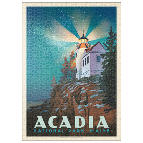Darstellung des Puzzle Motivs Acadia National Park: Leuchtturm bei Nacht - Puzzleteile: 500