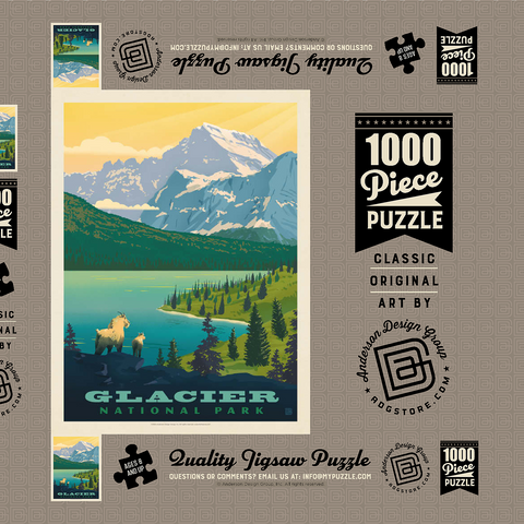 Darstellung des Puzzle Motivs Glacier National Park: Der große Aussichtspunkt Glacier National Park: Grand Overlook, Vintage Poster 1000 Puzzle Schachtel 3D Modell
