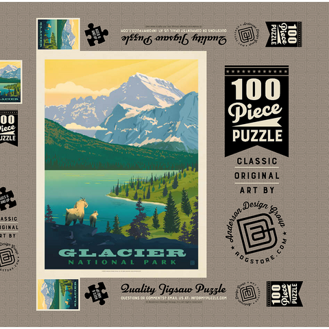 Darstellung des Puzzle Motivs Glacier National Park: Der große Aussichtspunkt Glacier National Park: Grand Overlook, Vintage Poster 100 Puzzle Schachtel 3D Modell