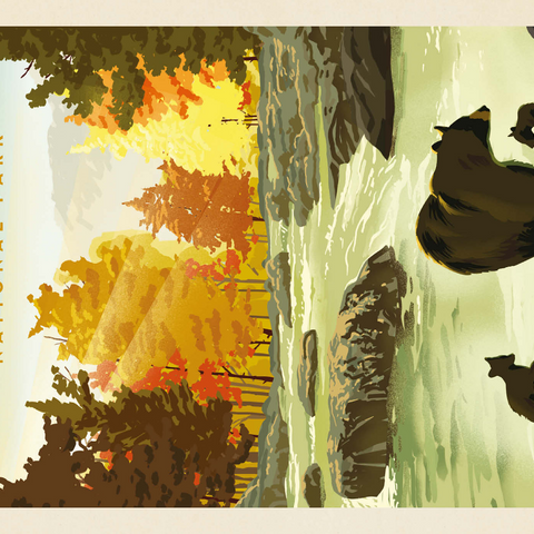 Great Smoky Mountains National Park: Play Time, Vintage Poster 1000 Puzzle 3D Modell